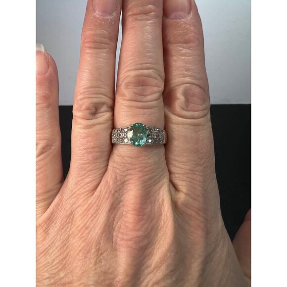 Paraiba apatite and white topaz sterling silver ring size 9 - Picture 9 of 17